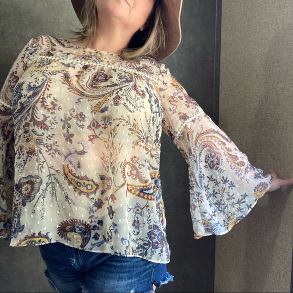 SOLD Sheer Chiffon Bell Sleeve Swiss Dot Top - Picture 3 of 12